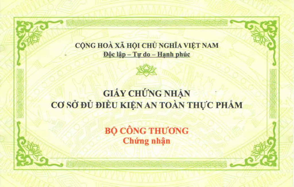 giấy chứng nhận vệ sinh an toàn thực phẩm